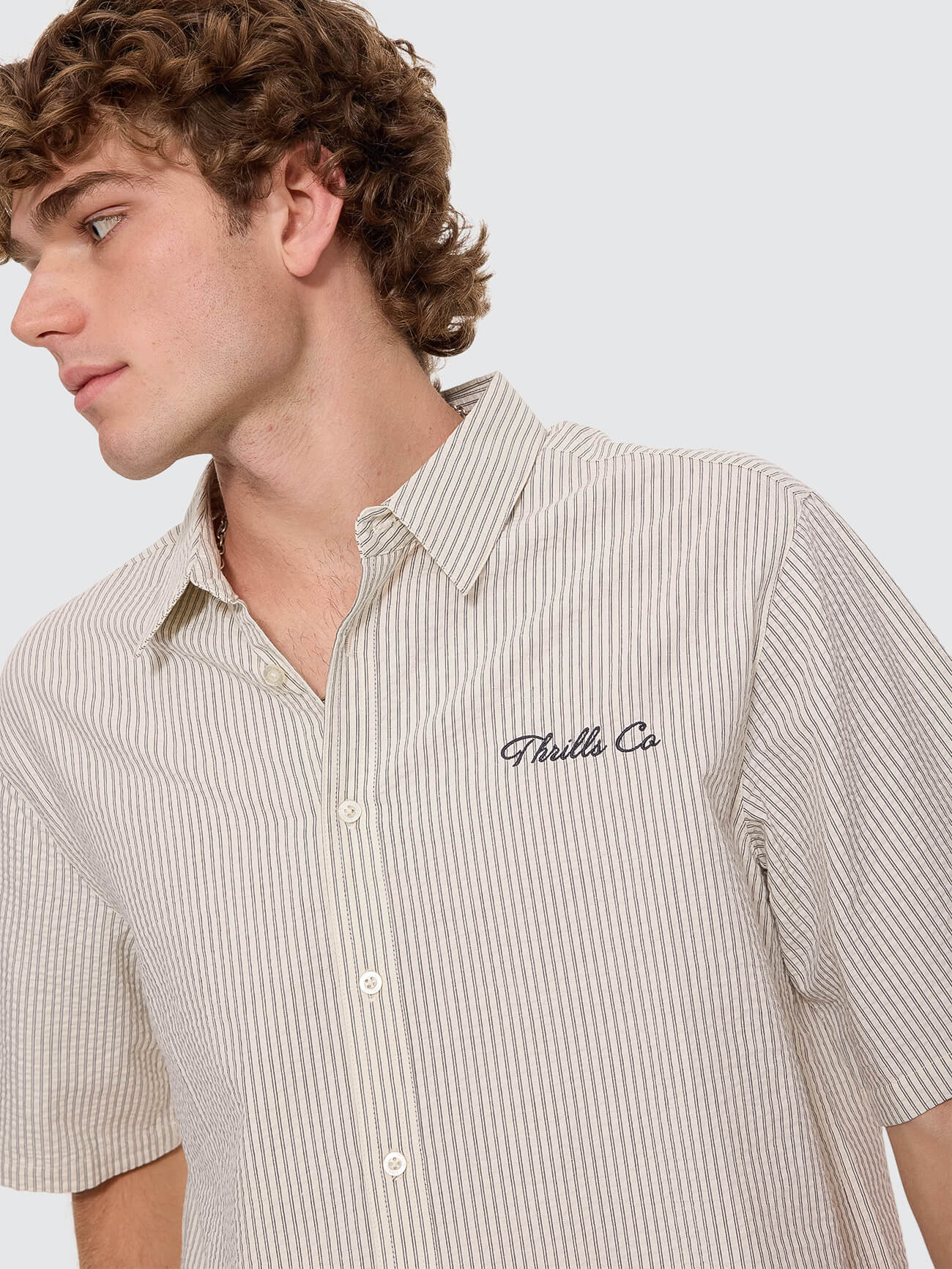 Visions Box Crop Short Sleeve Shirt - Heritage White Stripe XS