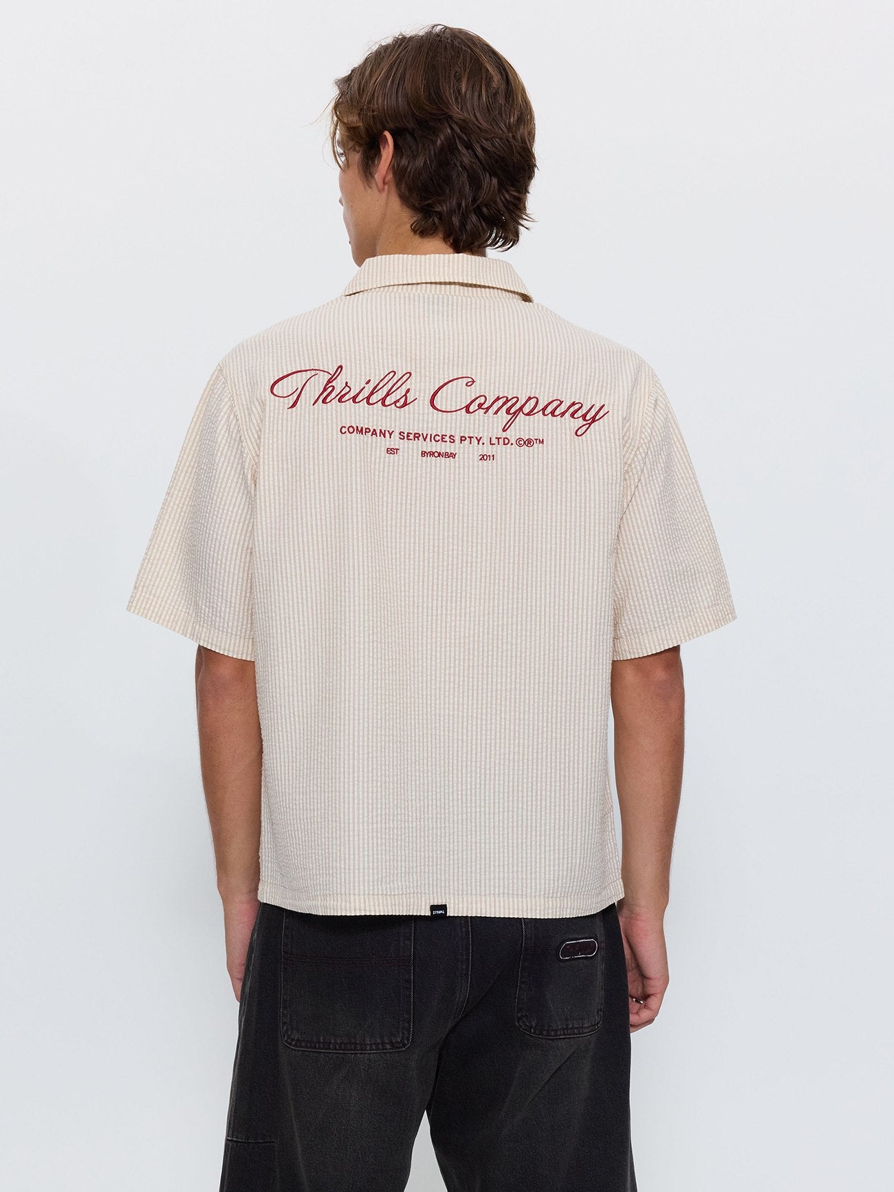 Visions Box Crop Short Sleeve Shirt - Brown Stripe