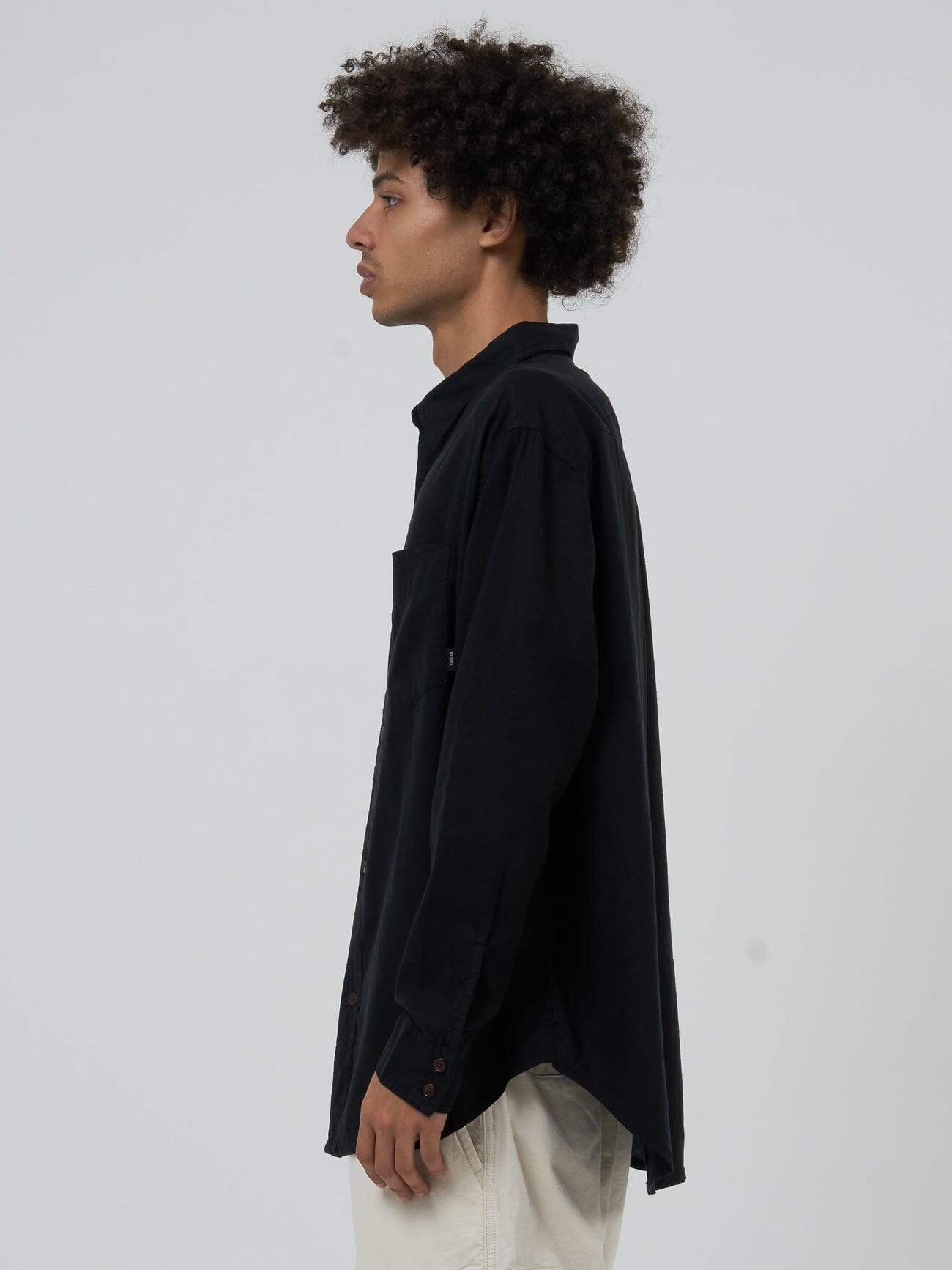 Hemp Minimal Thrills Oversize Long Sleeve Shirt - Black