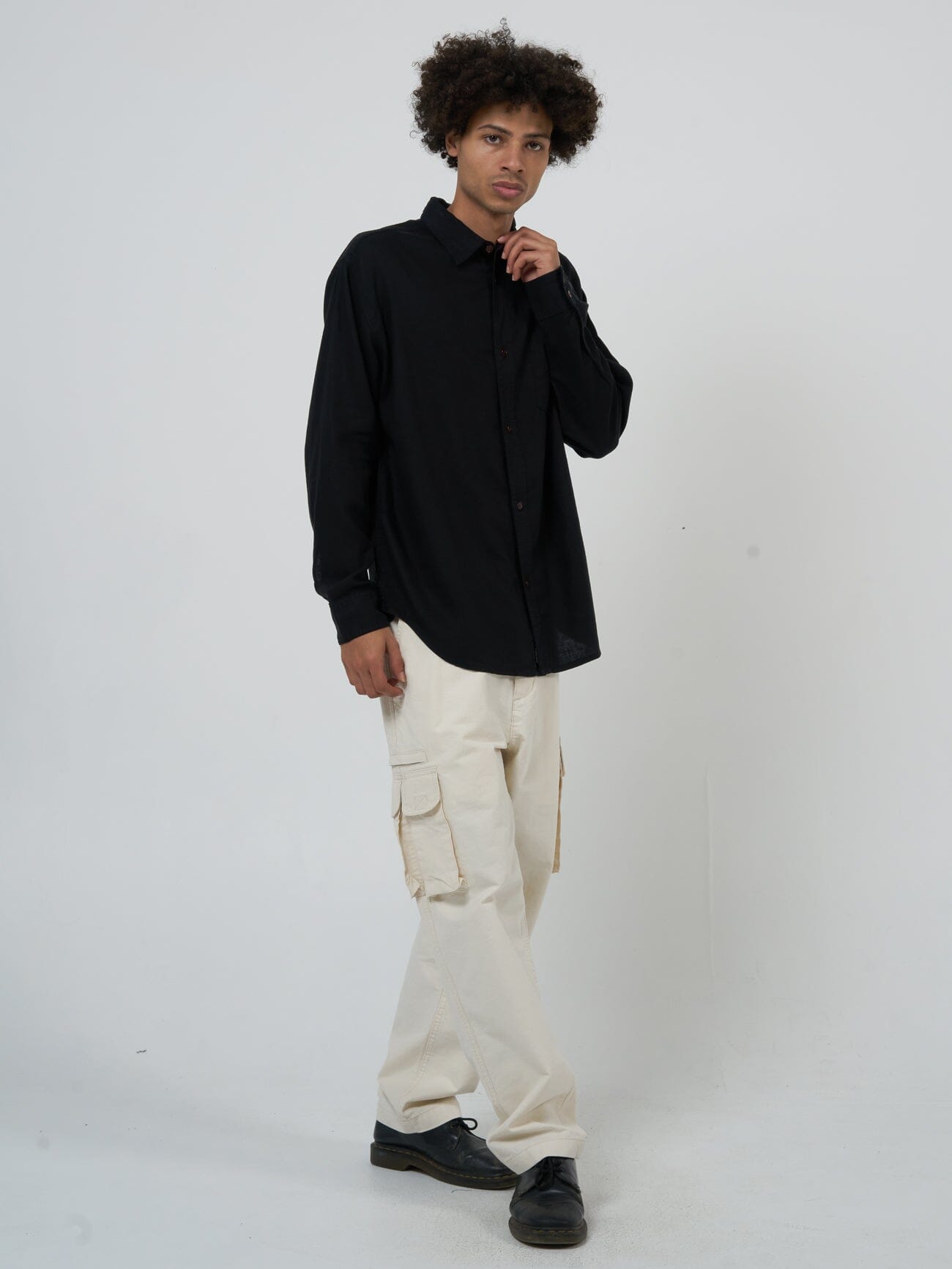 Hemp Minimal Thrills Oversize Long Sleeve Shirt - Black