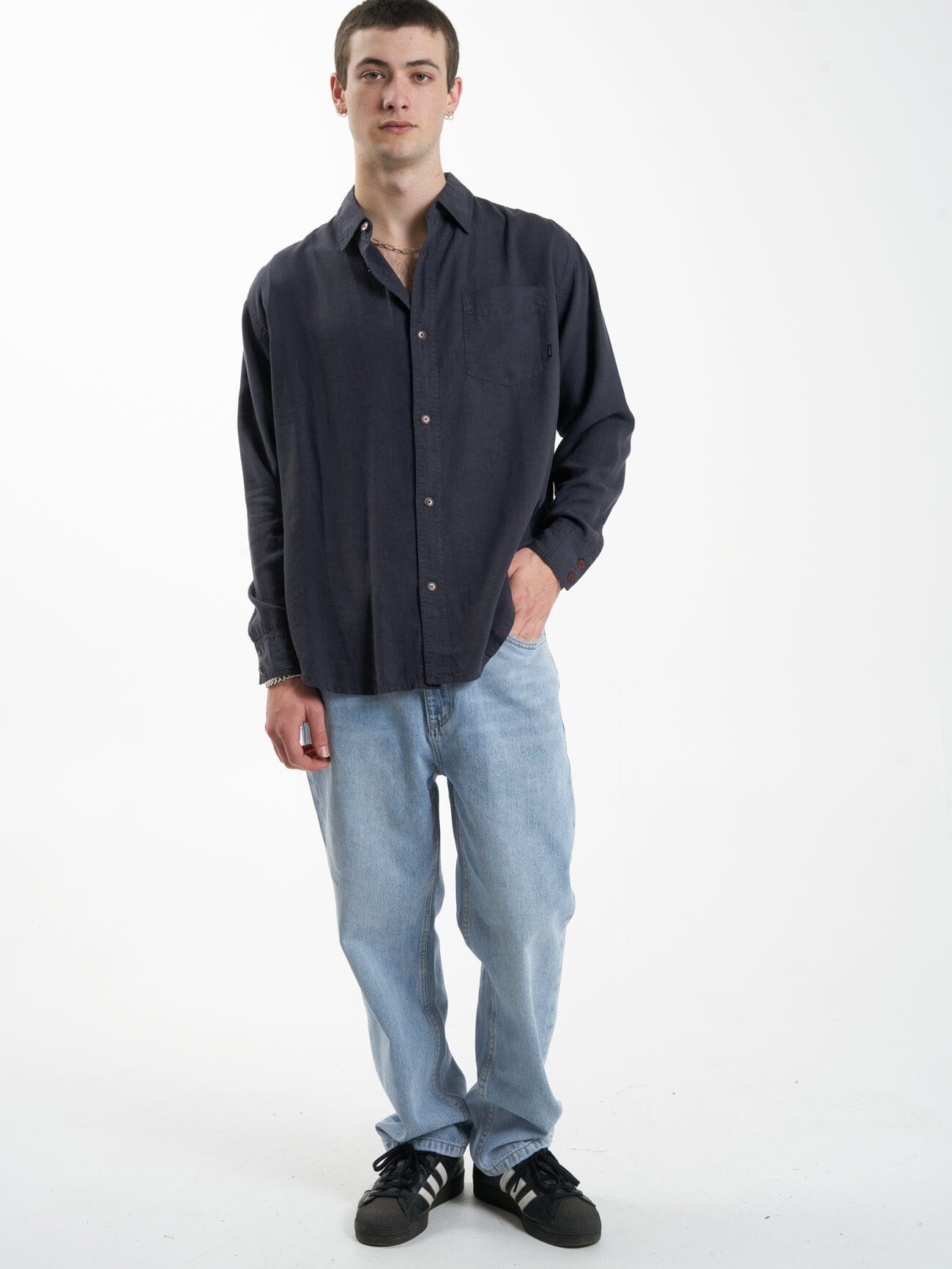 Hemp Minimal Thrills Oversize Long Sleeve Shirt - Slate