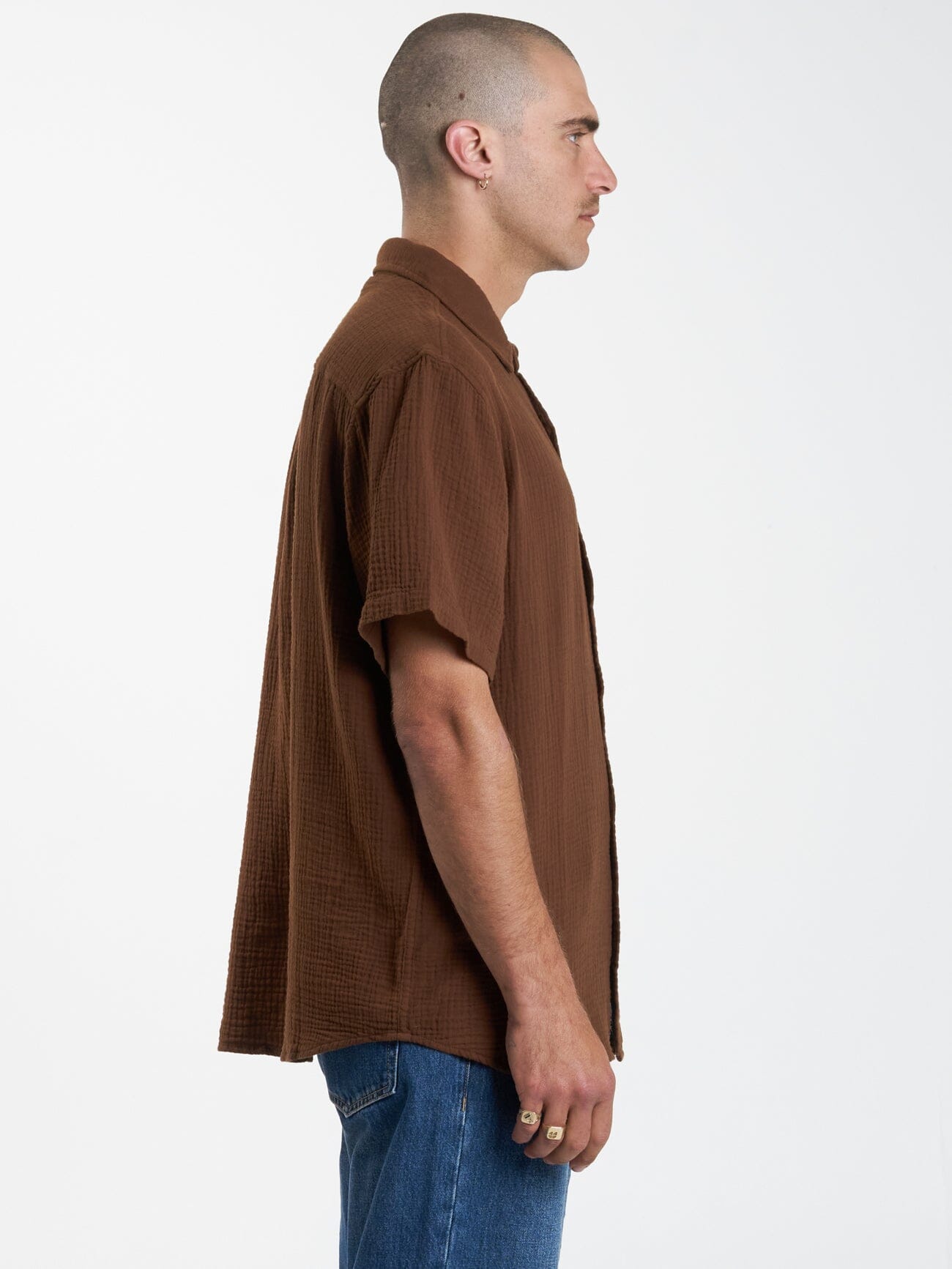 Minimal Thrills Seersucker Short Sleeve Shirt - Chestnut