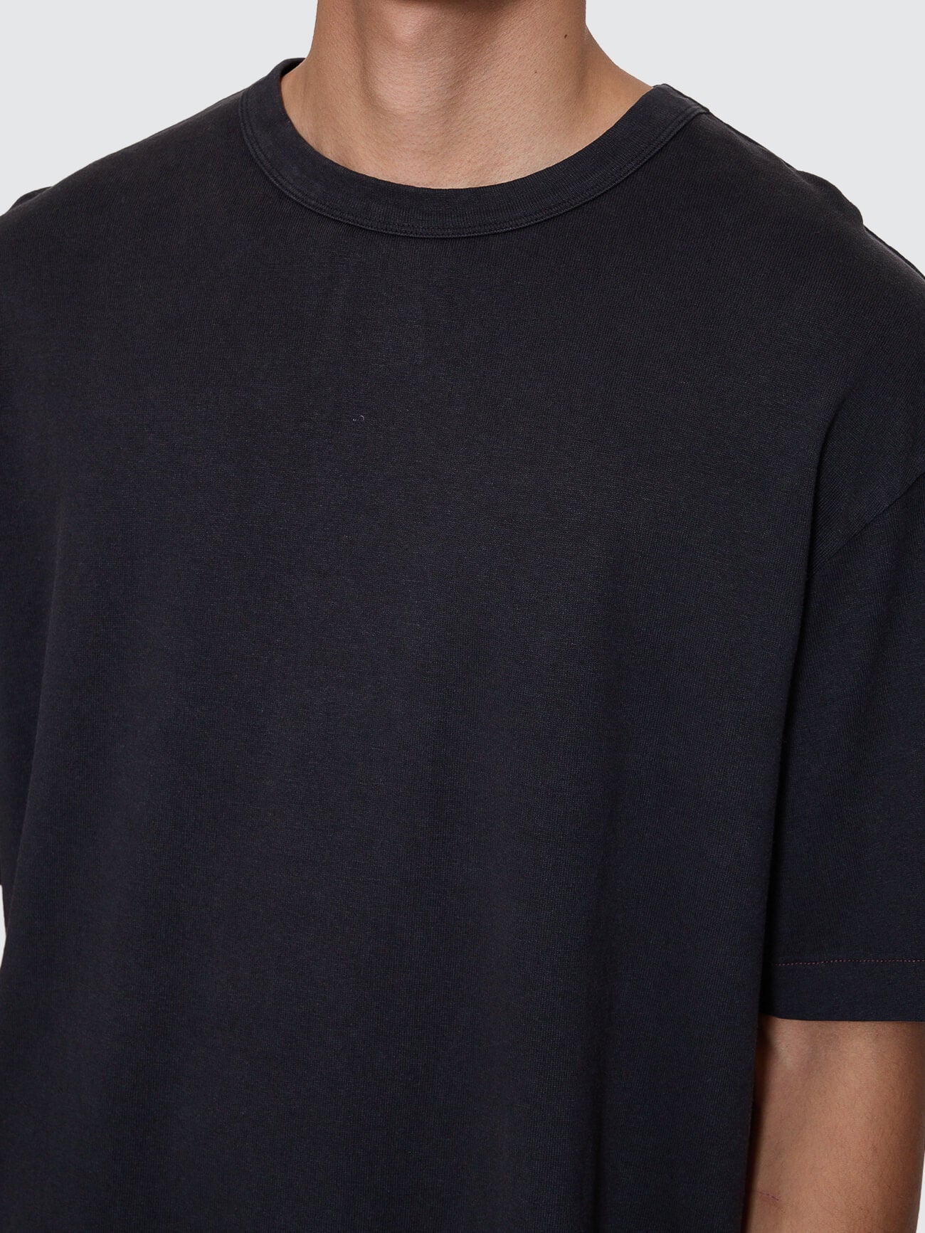 Hemp Thrills Contrast Stitch Box Fit Oversize Cropped Tee - Black - Brown XS