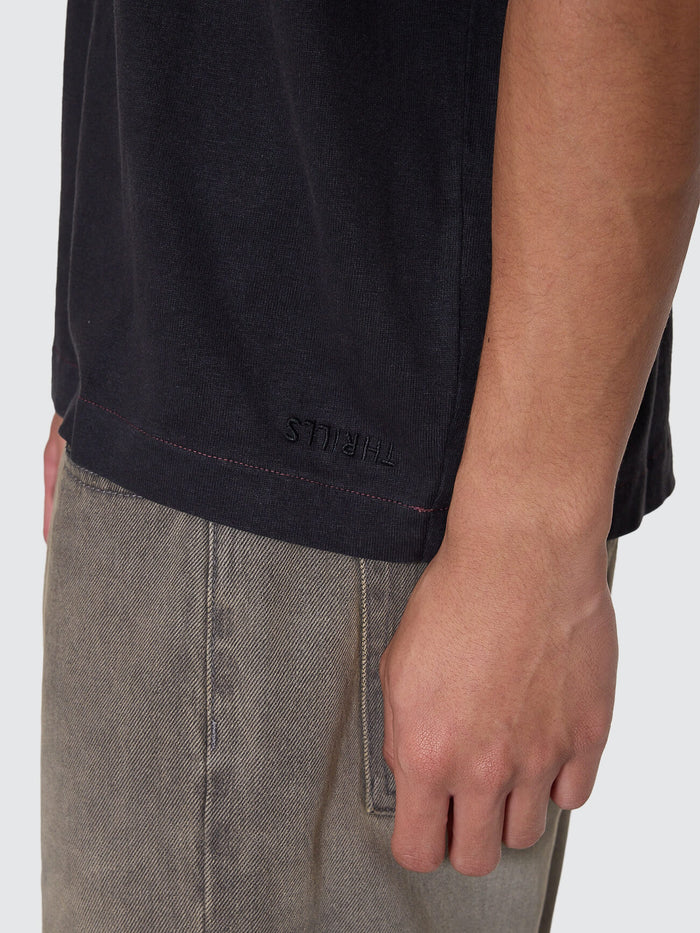 Hemp Thrills Contrast Stitch Box Fit Oversize Cropped Tee - Black - Brown XS