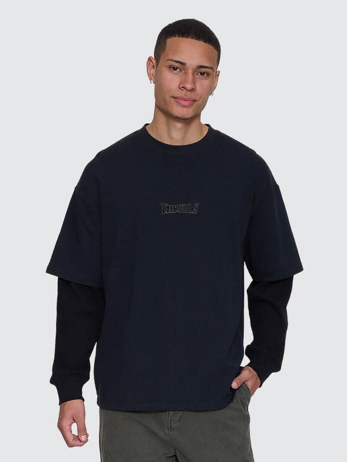 Web Of Deceit Layer Box Crop Oversize Long Sleeve Tee - Faded Black XS