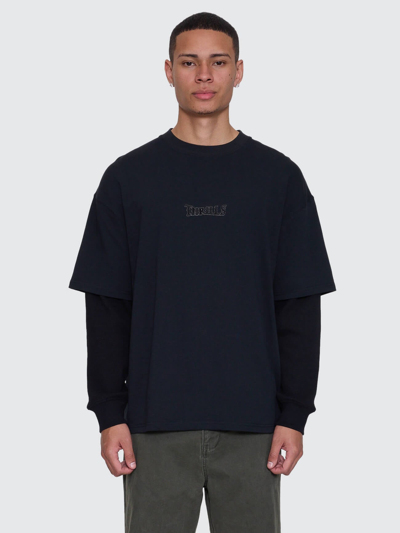 Web Of Deceit Layer Box Crop Oversize Long Sleeve Tee - Faded Black XS