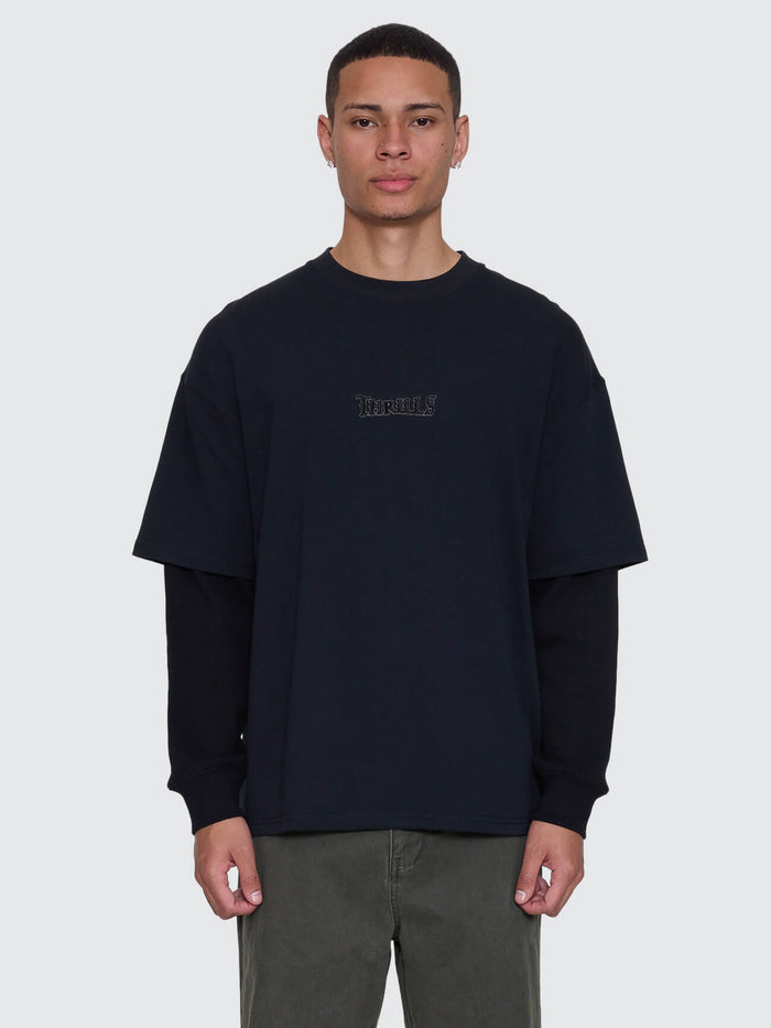 Web Of Deceit Layer Box Crop Oversize Long Sleeve Tee - Faded Black XS