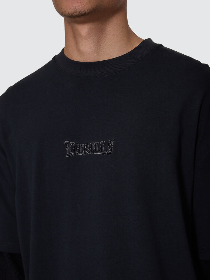 Web Of Deceit Layer Box Crop Oversize Long Sleeve Tee - Faded Black XS