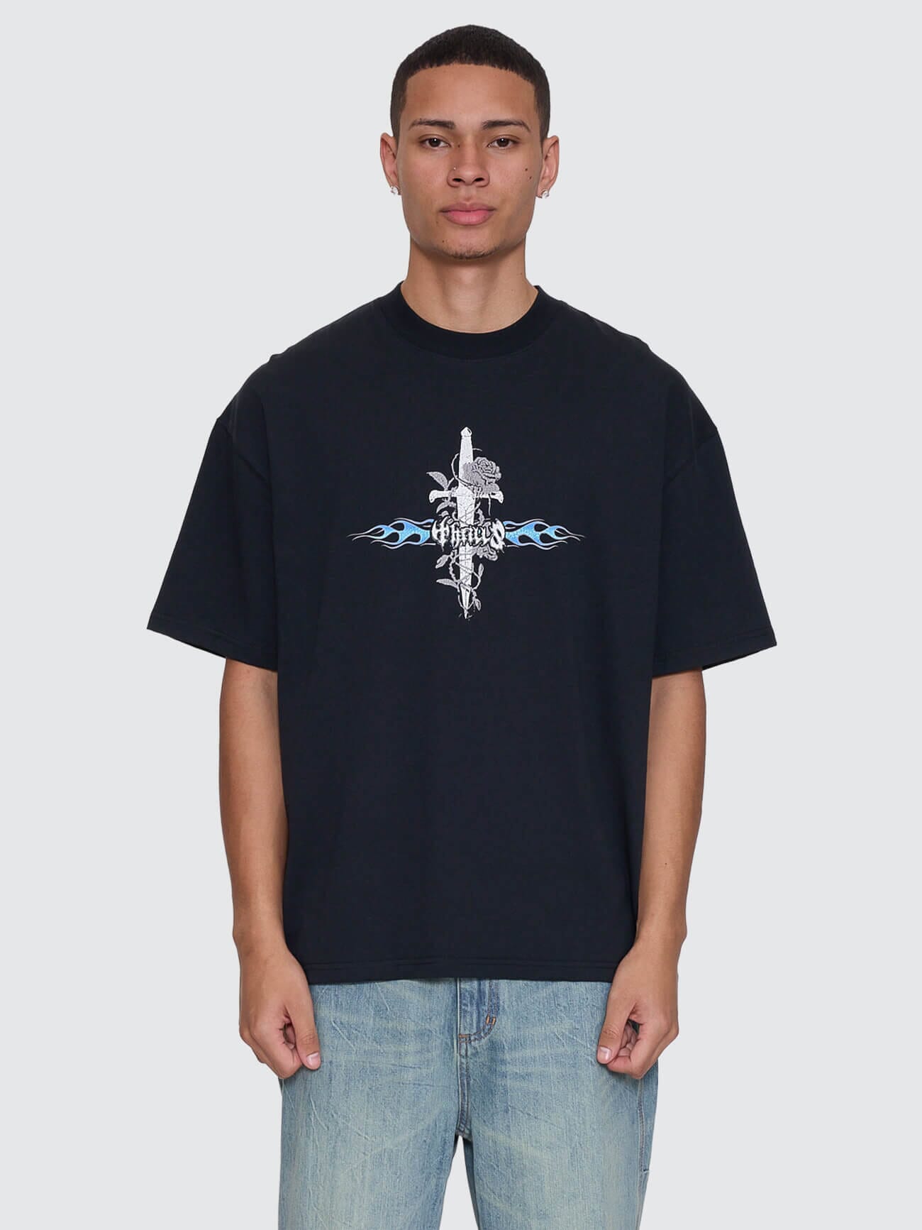 Night Petal Box Crop Oversize Tee - Washed Black XS