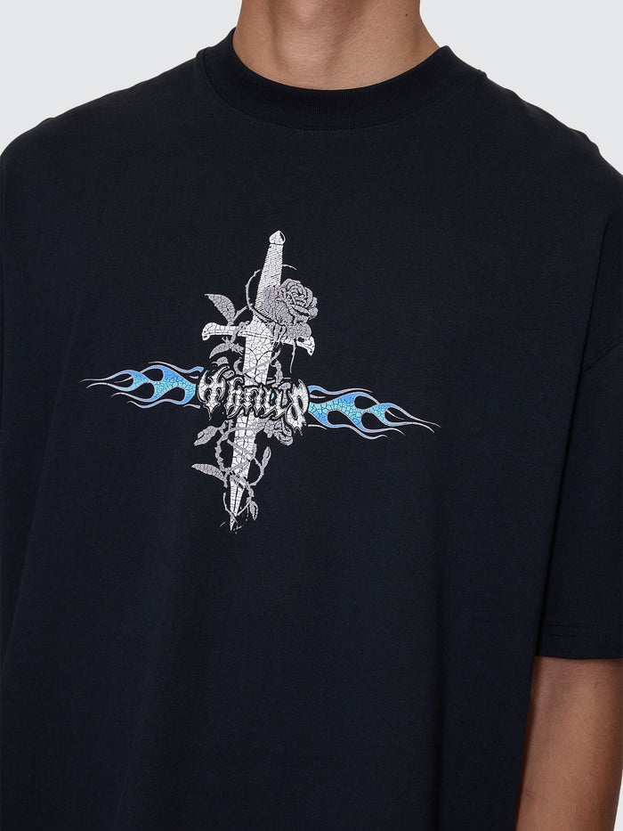 Night Petal Box Crop Oversize Tee - Washed Black XS