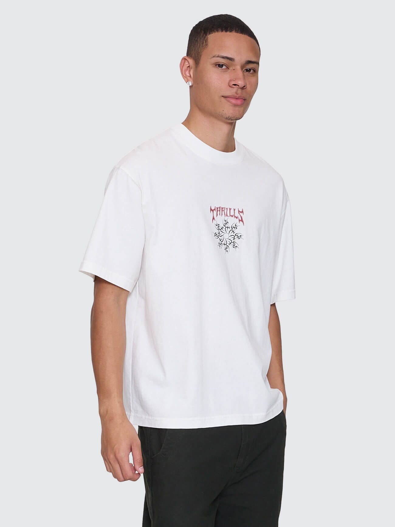 Stagger Box Fit Oversize Cropped Tee - Snow White XS