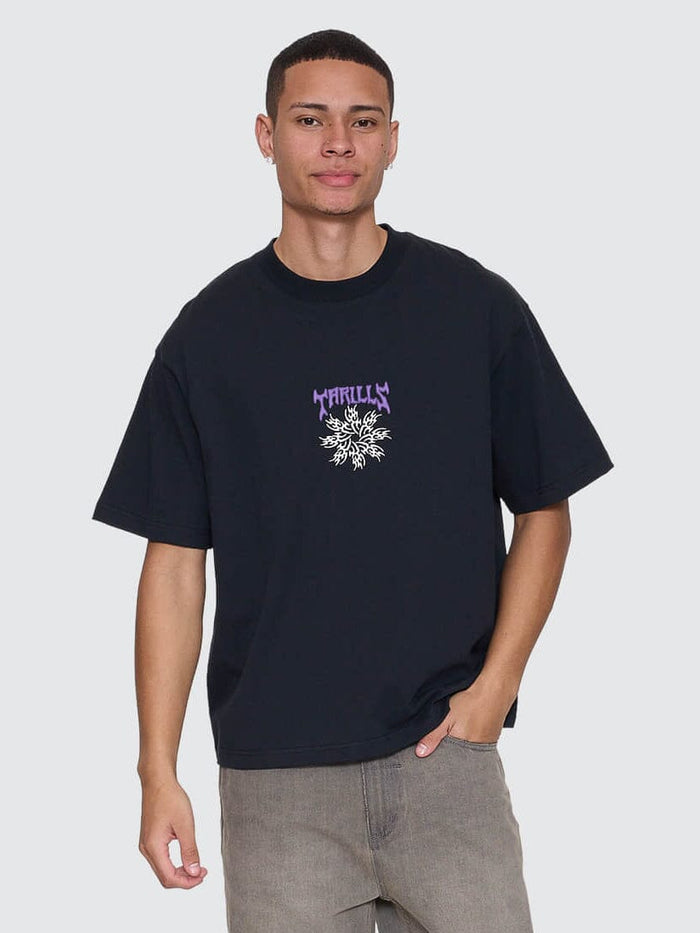 Stagger Box Fit Oversize Cropped Tee - Washed Black XS