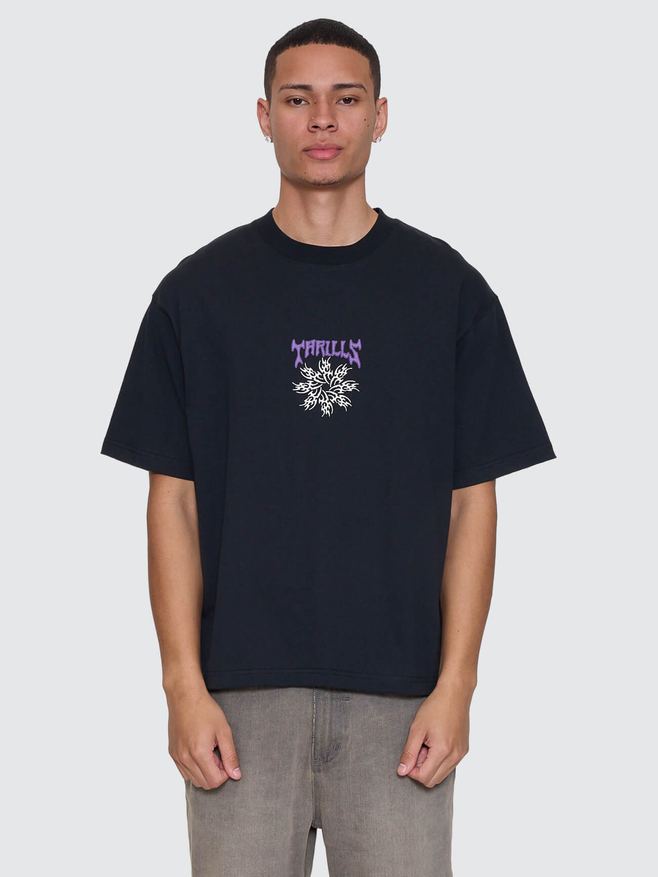 Stagger Box Fit Oversize Cropped Tee - Washed Black XS