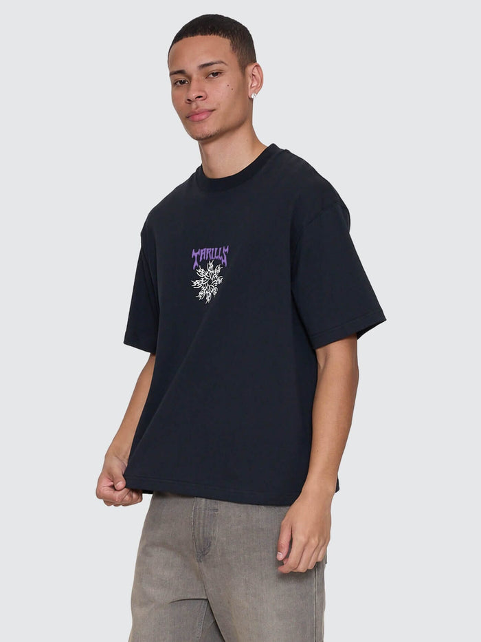 Stagger Box Fit Oversize Cropped Tee - Washed Black XS