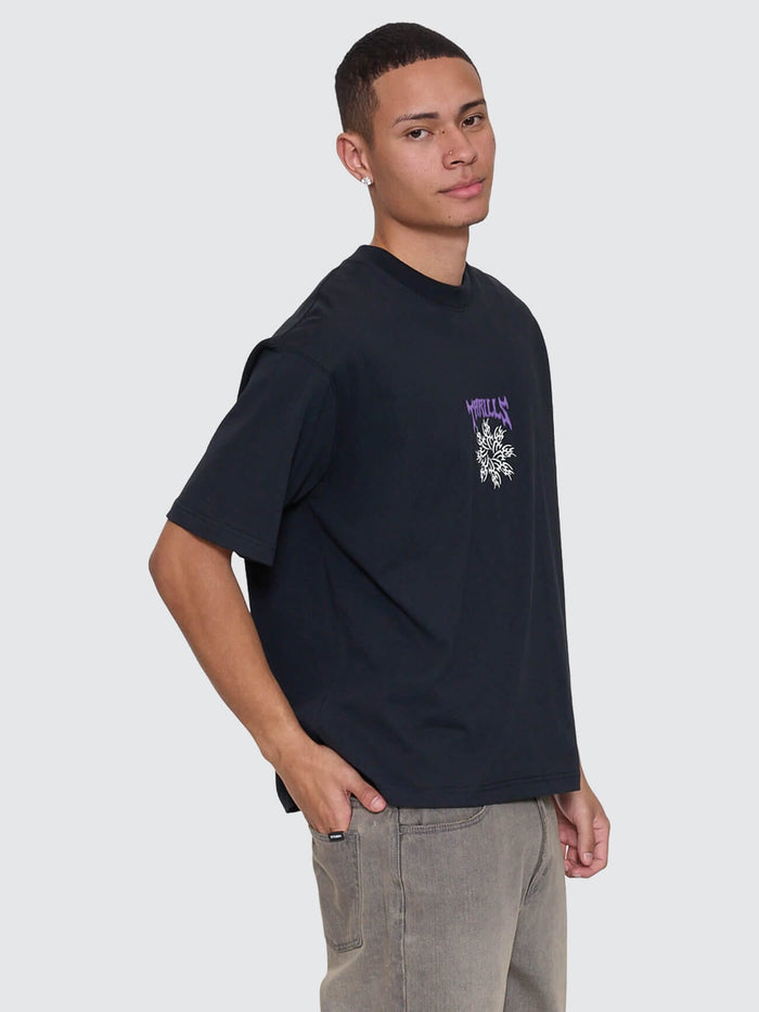 Stagger Box Fit Oversize Cropped Tee - Washed Black XS