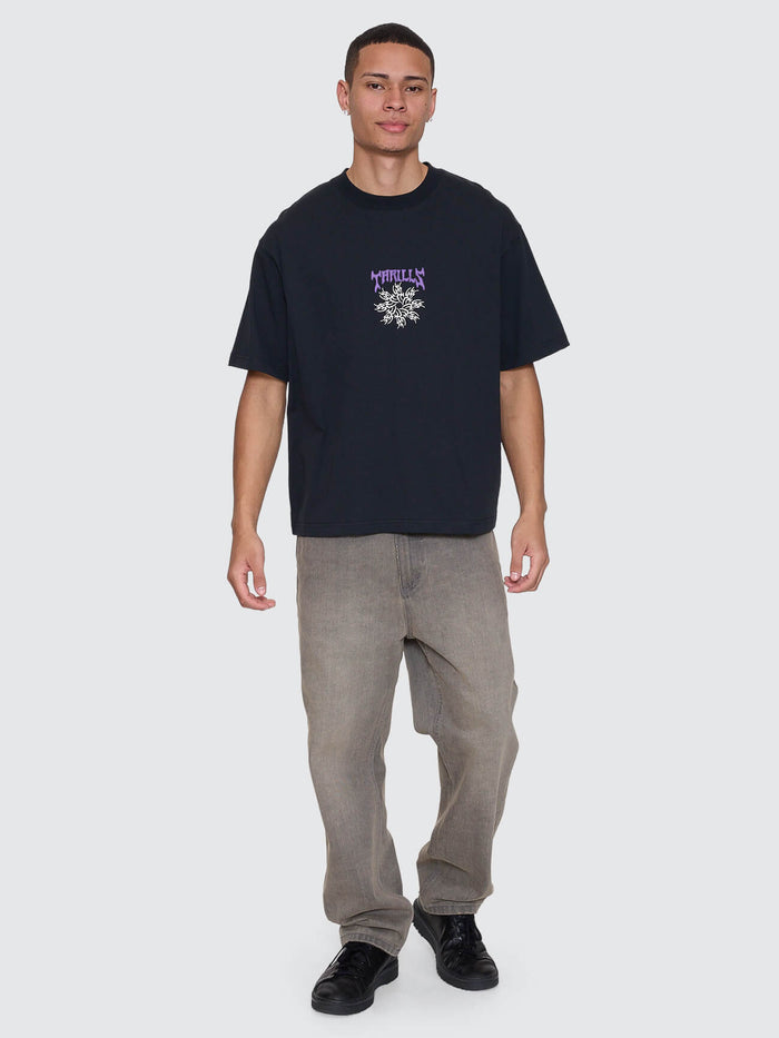 Stagger Box Fit Oversize Cropped Tee - Washed Black XS