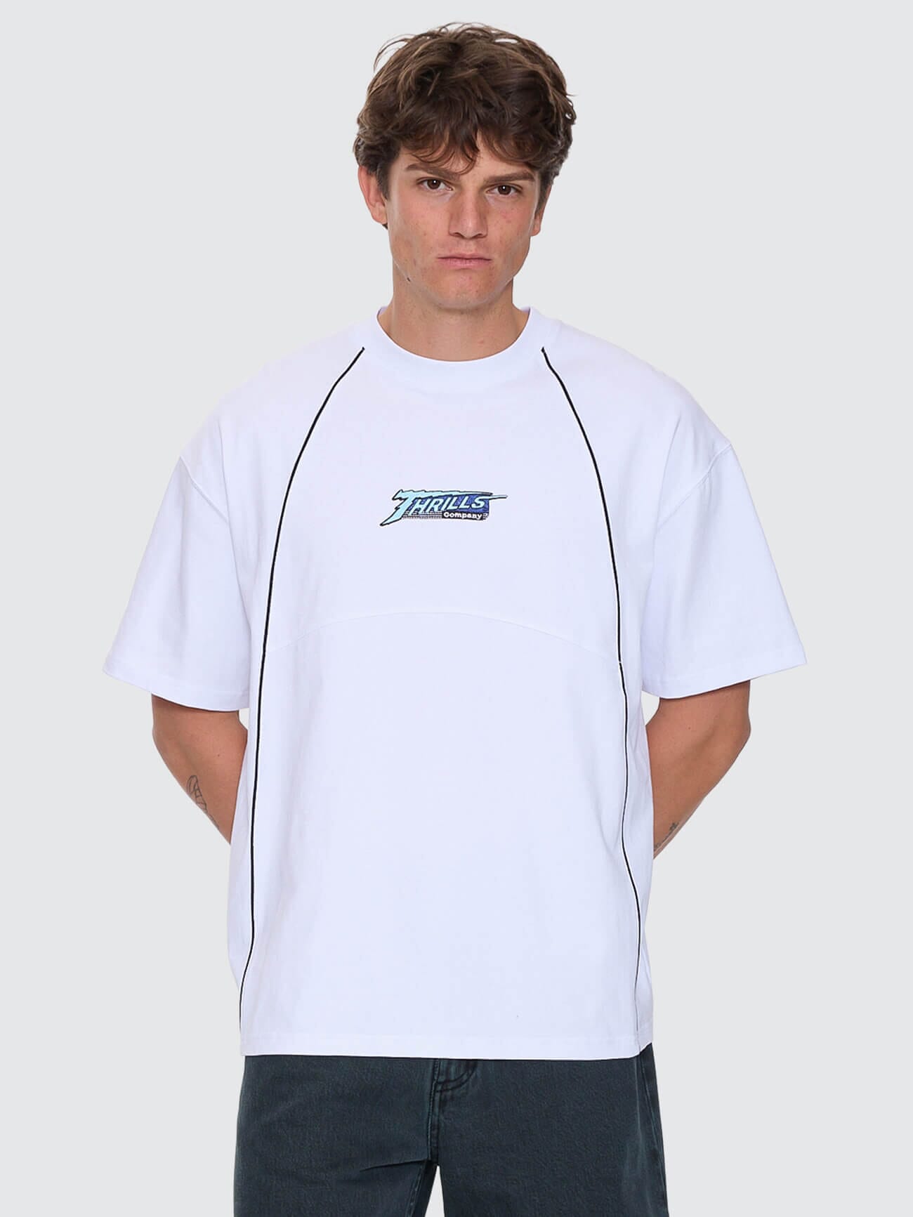 Heavy Voltage Box Fit Oversize Cropped Piping Tee - White XS