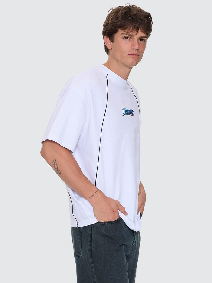Heavy Voltage Box Fit Oversize Cropped Piping Tee - White XS