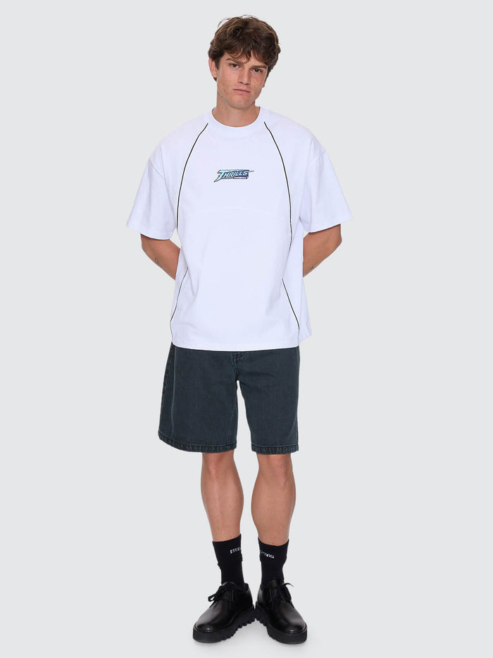 Heavy Voltage Box Fit Oversize Cropped Piping Tee - White XS