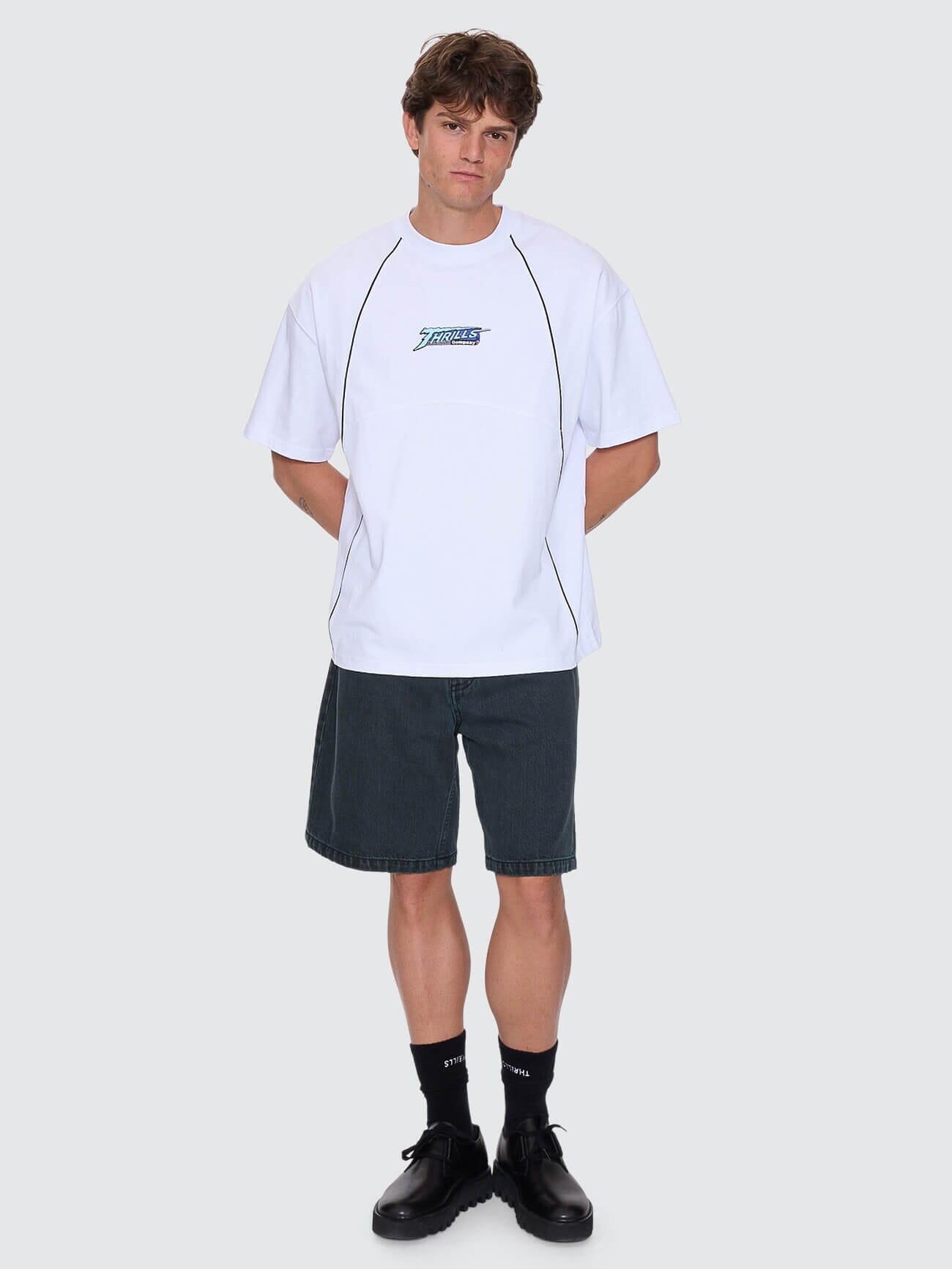 Heavy Voltage Box Fit Oversize Cropped Piping Tee - White XS