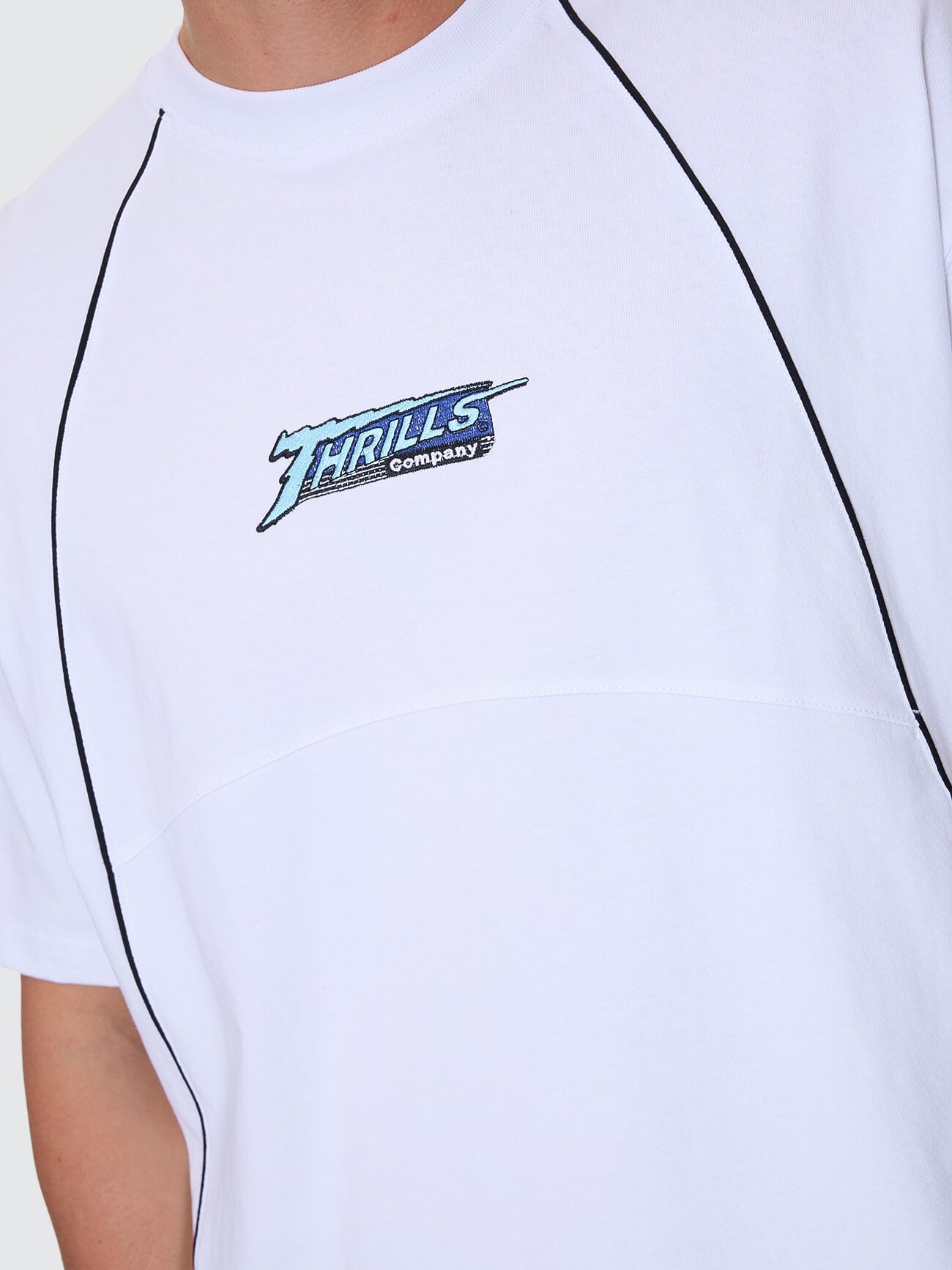 Heavy Voltage Box Fit Oversize Cropped Piping Tee - White XS