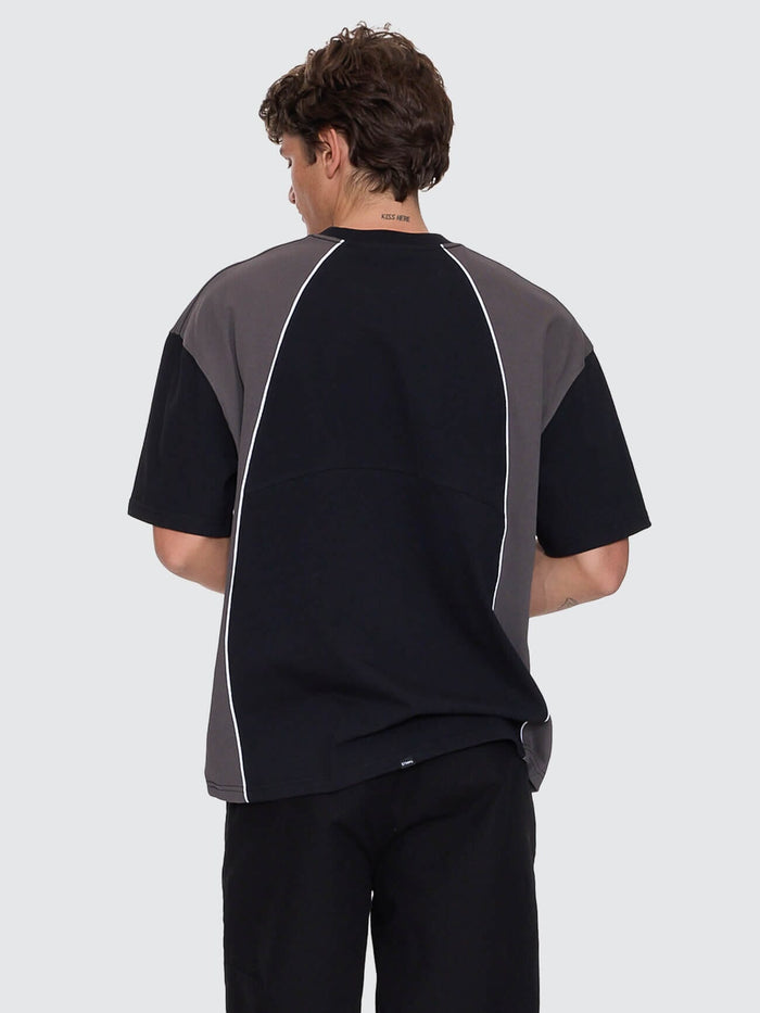 Heavy Voltage Box Fit Oversize Cropped Piping Tee - Black XS
