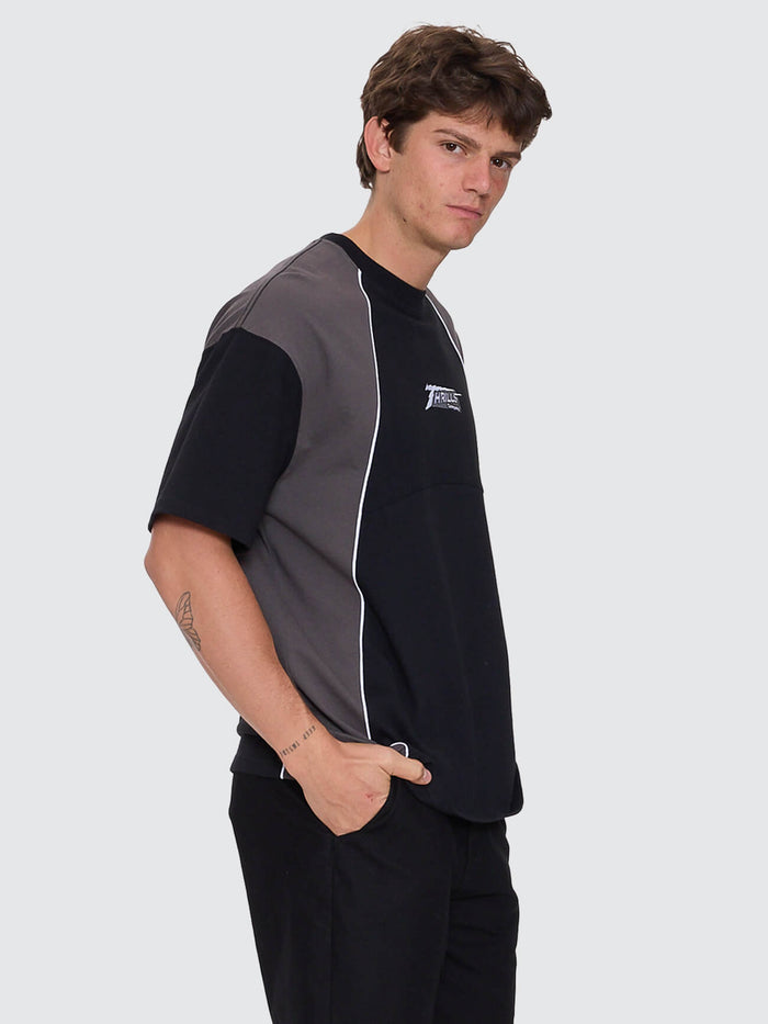 Heavy Voltage Box Fit Oversize Cropped Piping Tee - Black XS