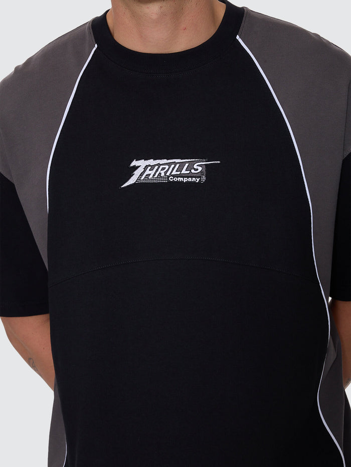 Heavy Voltage Box Fit Oversize Cropped Piping Tee - Black XS