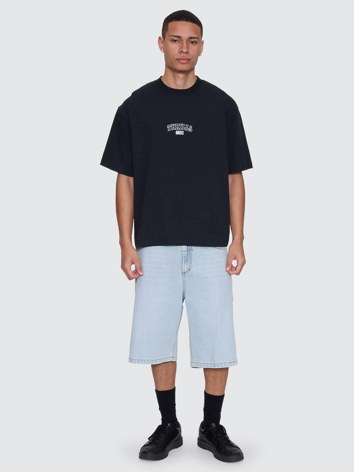 Victory Embro Box Fit Oversize Cropped Contrast Stitch Tee - Faded Black XS