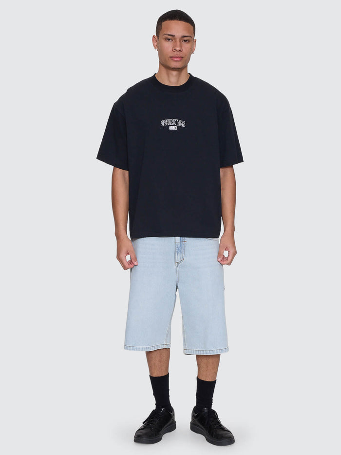 Victory Embro Box Fit Oversize Cropped Contrast Stitch Tee - Faded Black XS