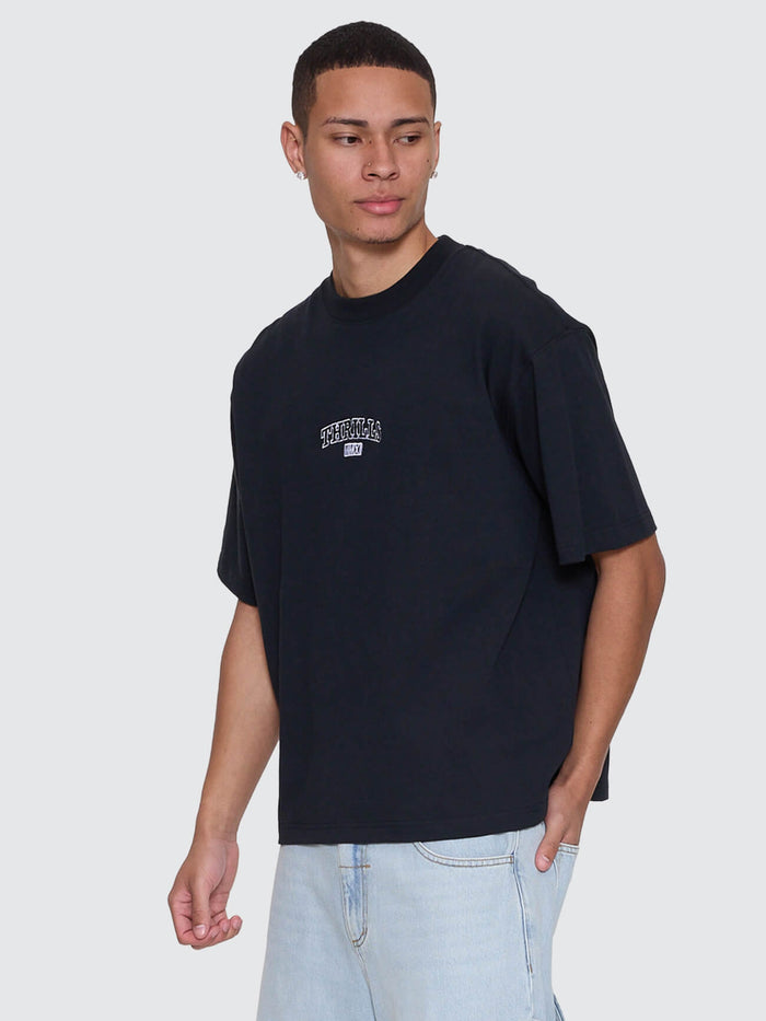 Victory Embro Box Fit Oversize Cropped Contrast Stitch Tee - Faded Black XS