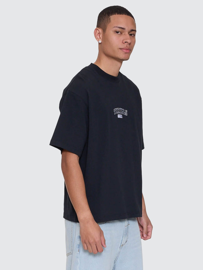 Victory Embro Box Fit Oversize Cropped Contrast Stitch Tee - Faded Black XS