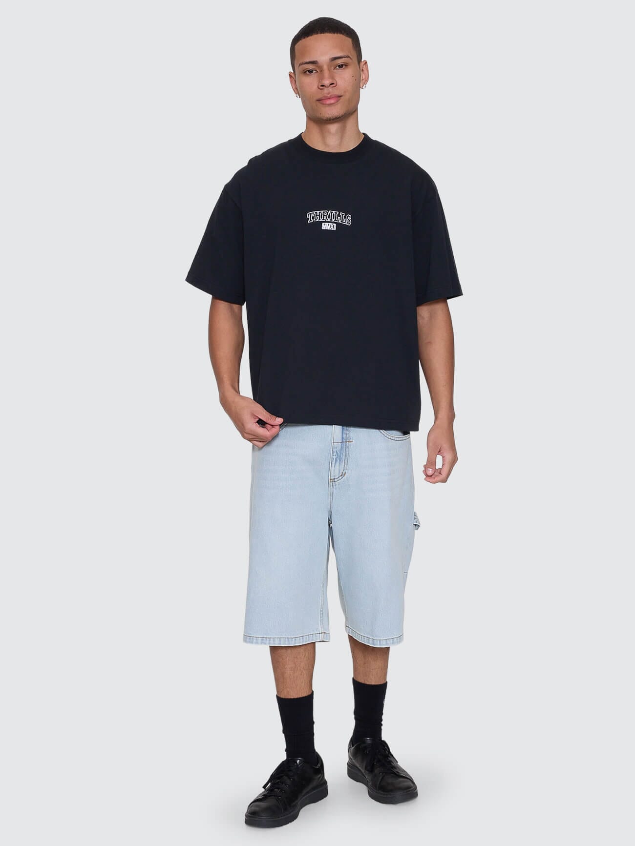 Victory Embro Box Fit Oversize Cropped Contrast Stitch Tee - Faded Black XS