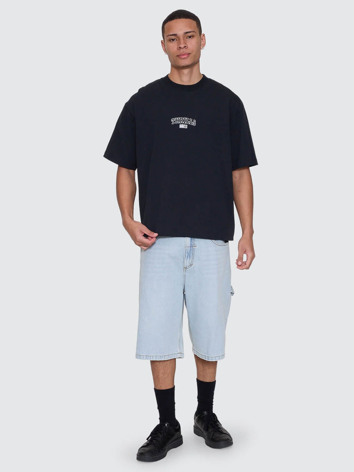 Victory Embro Box Fit Oversize Cropped Contrast Stitch Tee - Faded Black XS