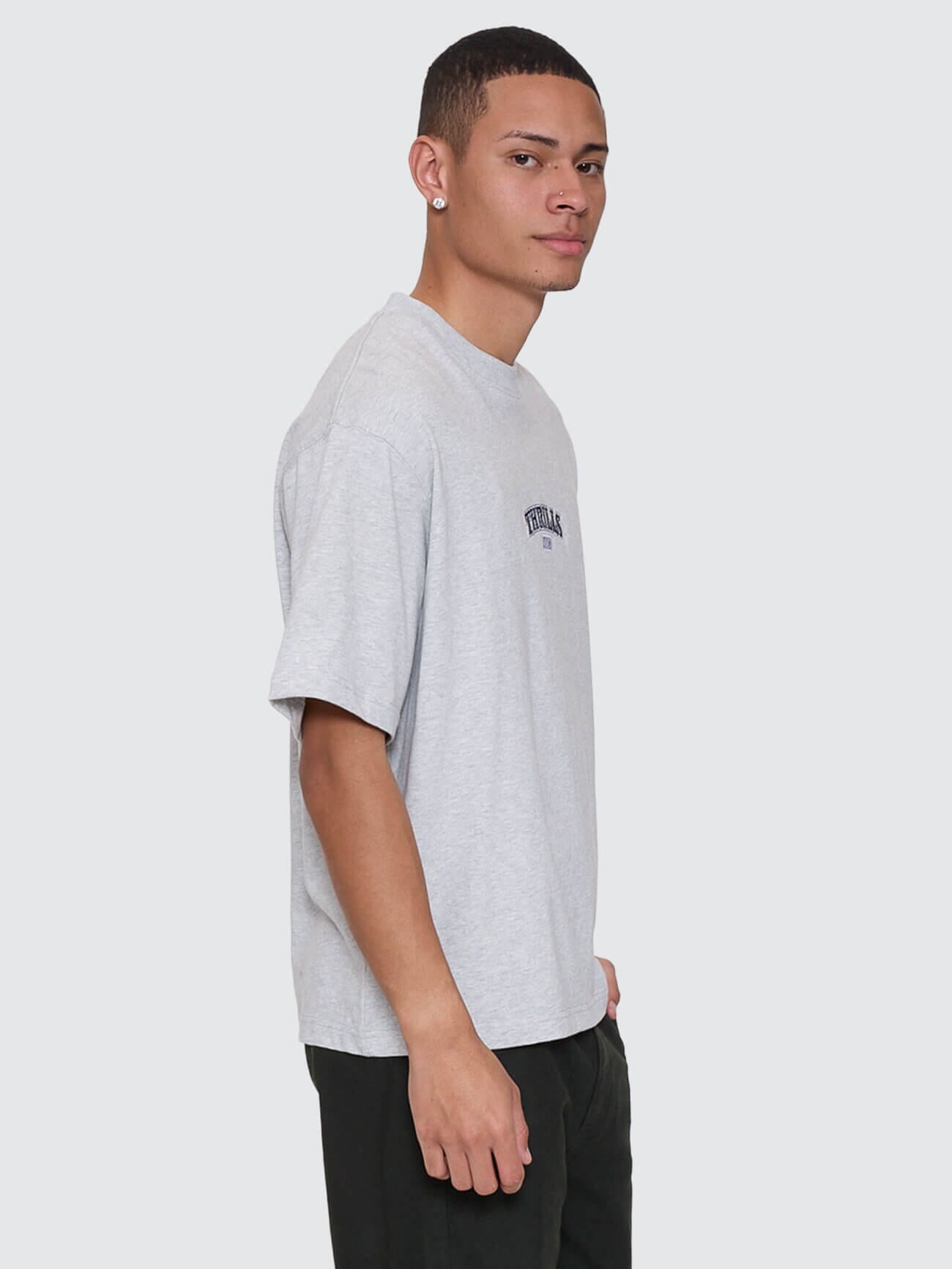 Victory Embro Box Fit Oversize Cropped Contrast Stitch Tee - Snow Marle XS