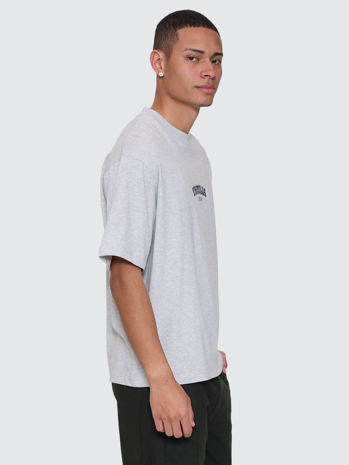 Victory Embro Box Fit Oversize Cropped Contrast Stitch Tee - Snow Marle XS