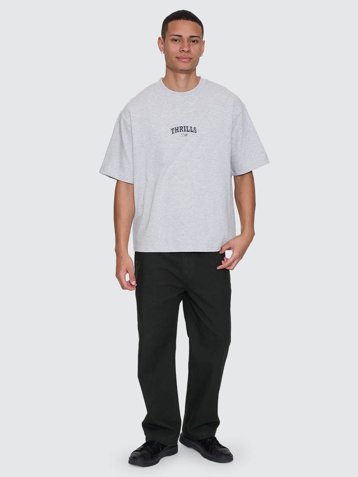 Victory Embro Box Fit Oversize Cropped Contrast Stitch Tee - Snow Marle XS