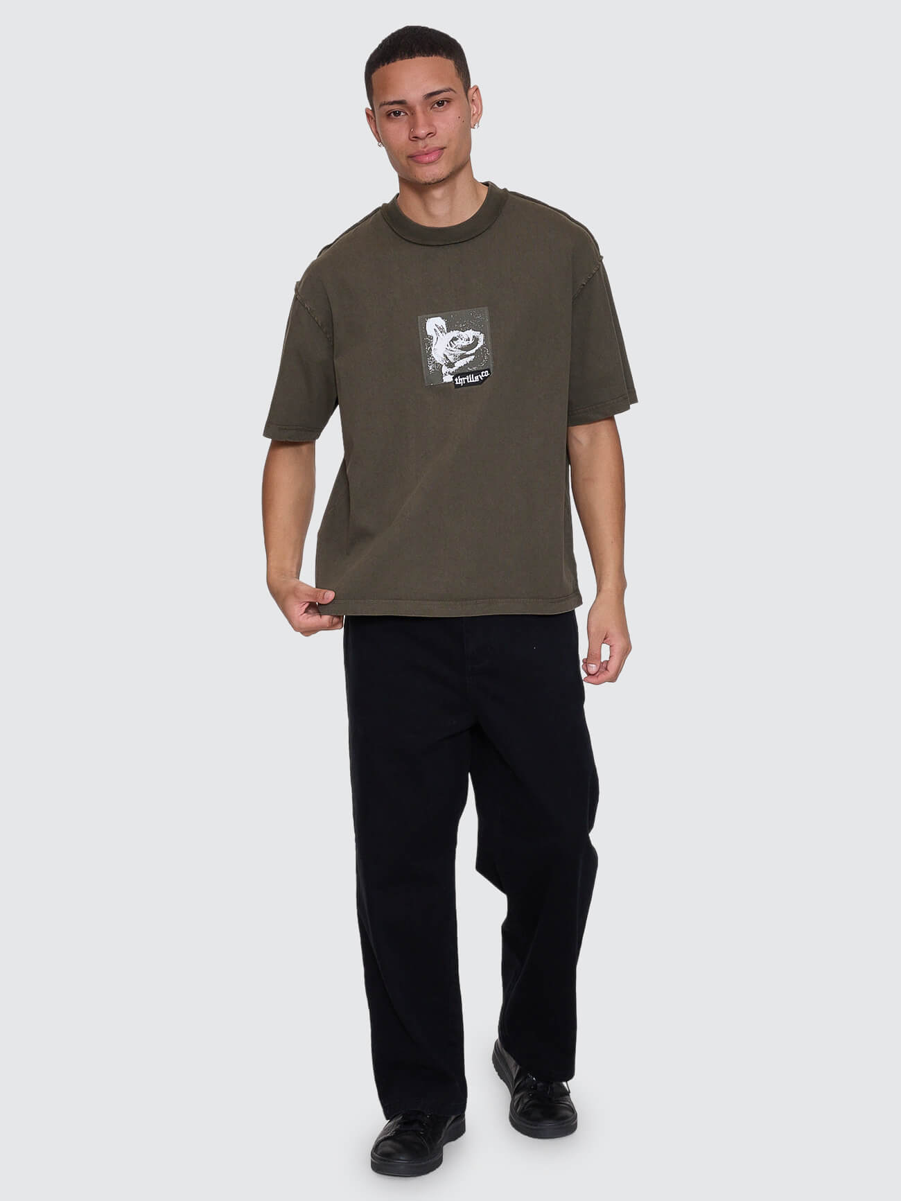 Rose Brigade Box Fit Oversize Cropped Tee - Olive Night XS