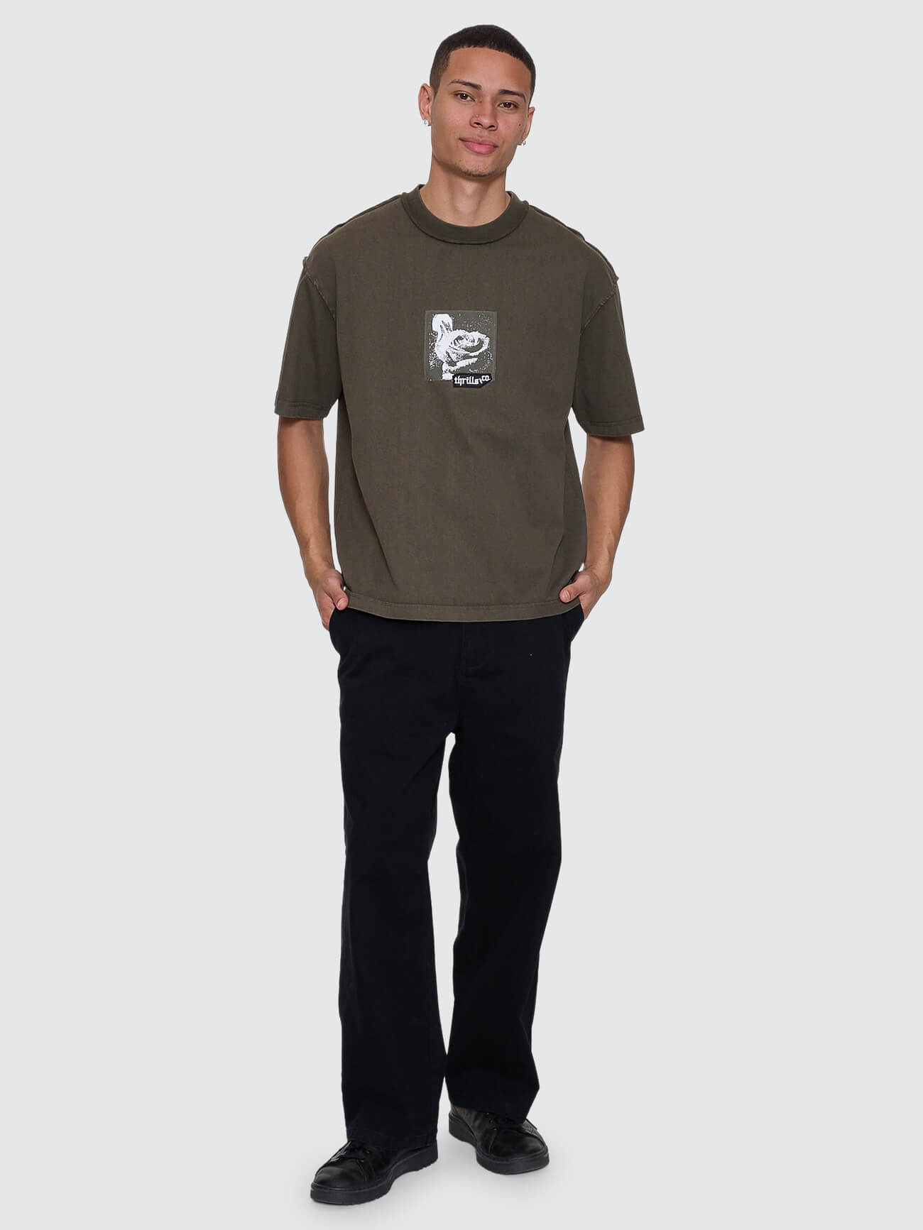 Rose Brigade Box Fit Oversize Cropped Tee - Olive Night XS