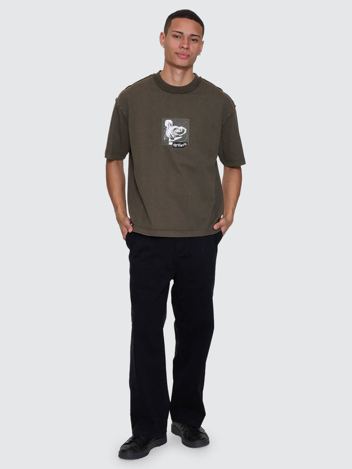 Rose Brigade Box Fit Oversize Cropped Tee - Olive Night XS