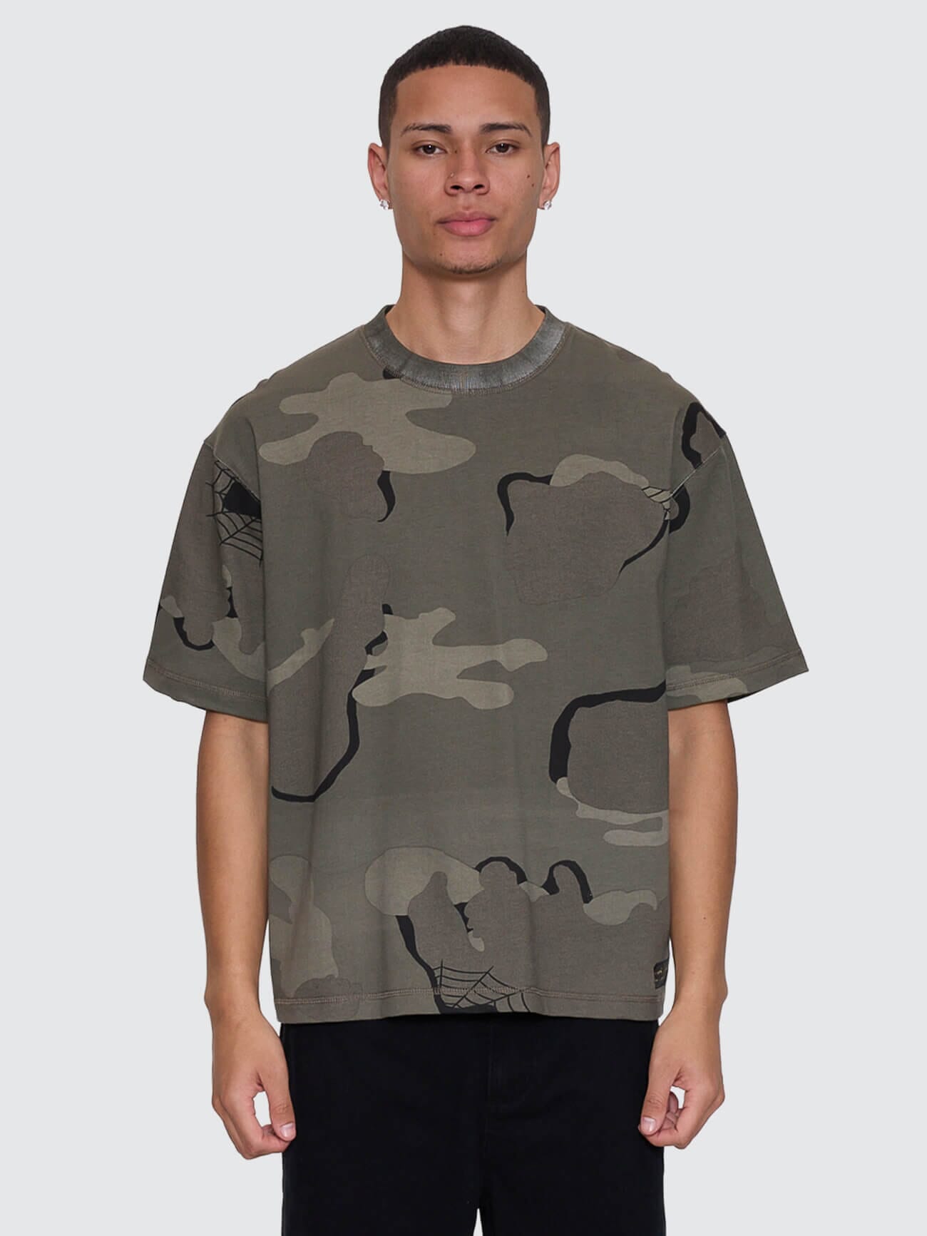 Rose Brigade Camo Box Fit Oversize Cropped Tee - Camo Web XS