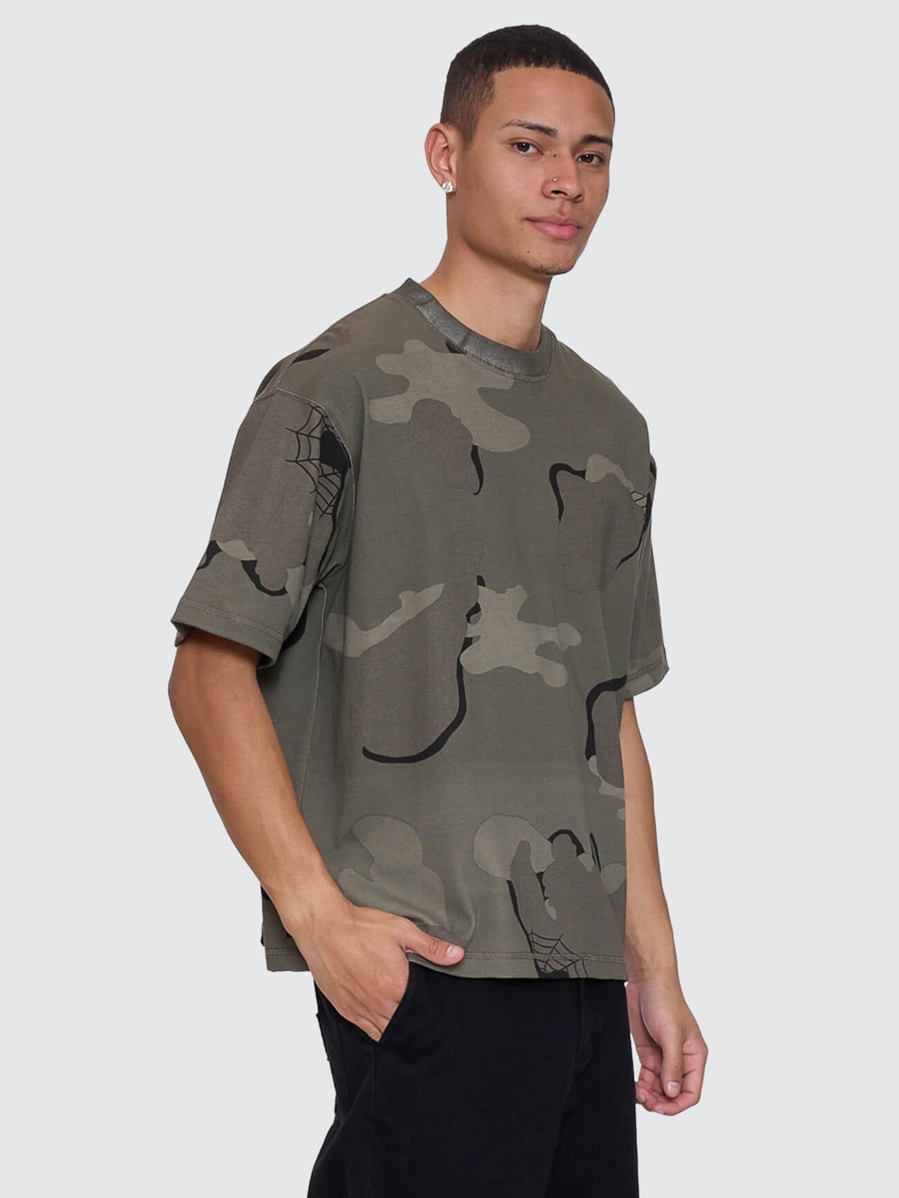Rose Brigade Camo Box Fit Oversize Cropped Tee - Camo Web XS