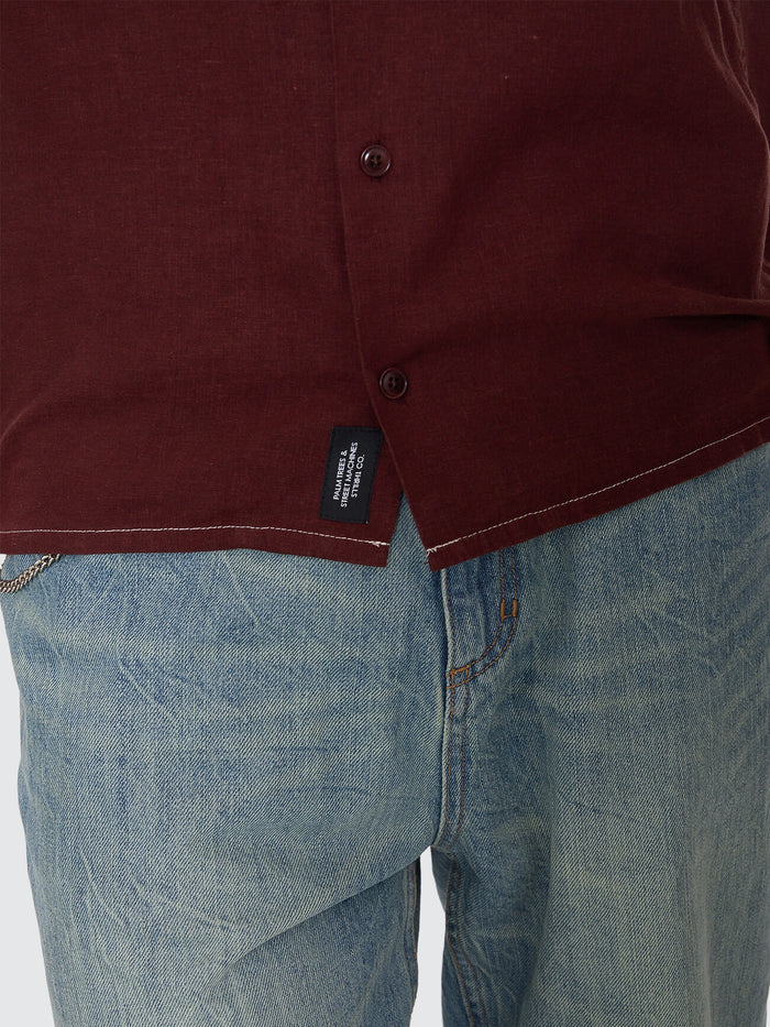 Hemp Minimal Thrills Contrast Stitch Cropped Bowling Shirt - Bitter Chocolate XS