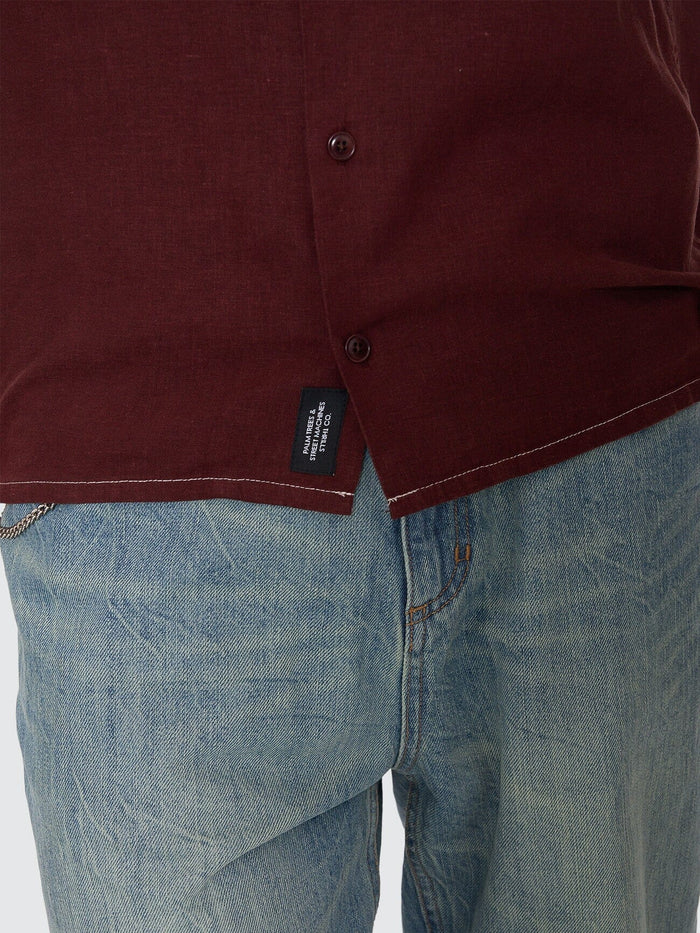 Hemp Minimal Thrills Contrast Stitch Cropped Bowling Shirt - Bitter Chocolate XS