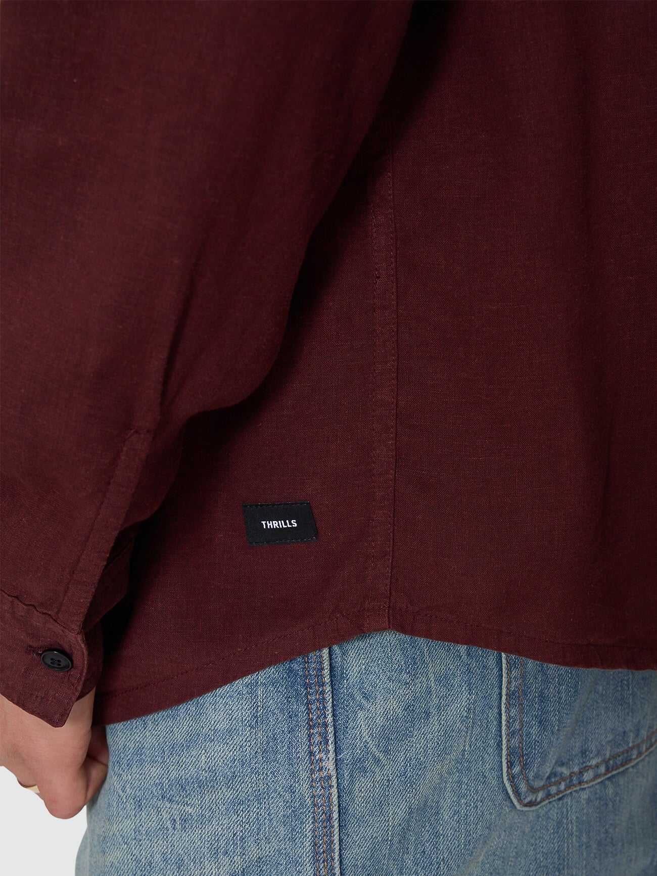 Hemp Minimal Thrills Contrast Stitch Cropped Bowling Shirt - Bitter Chocolate XS