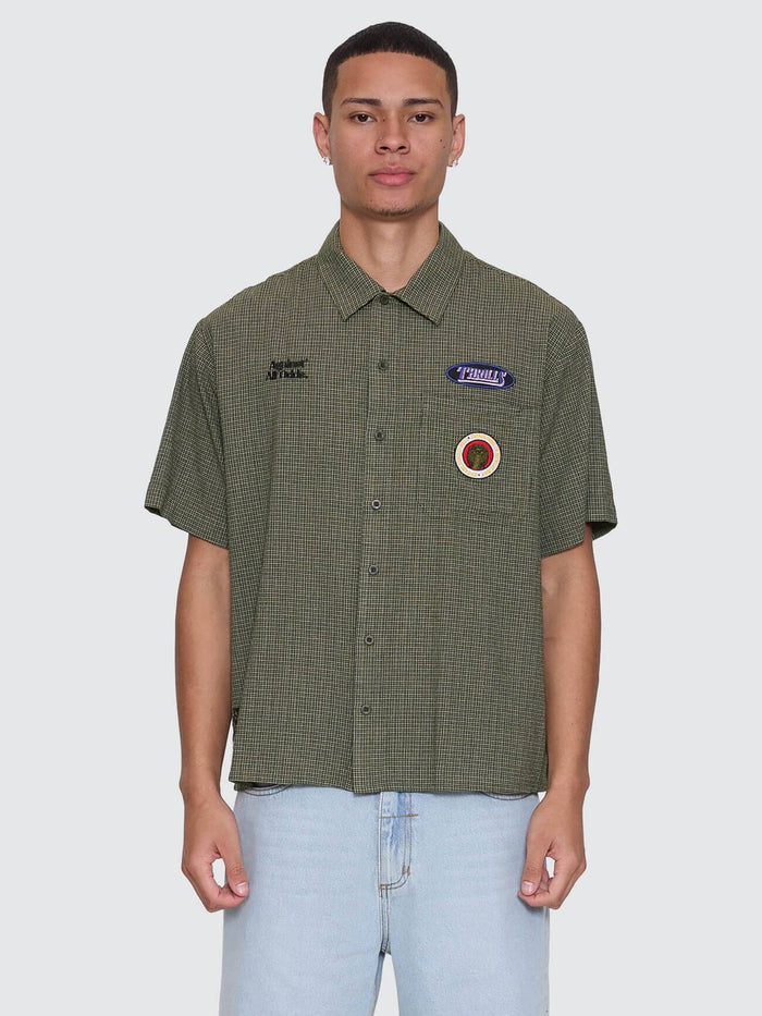 Against All Odds Cropped Short Sleeve Work Shirt - Oil Green XS