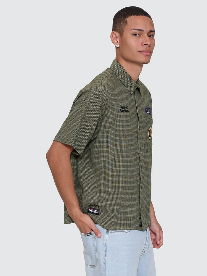 Against All Odds Cropped Short Sleeve Work Shirt - Oil Green XS