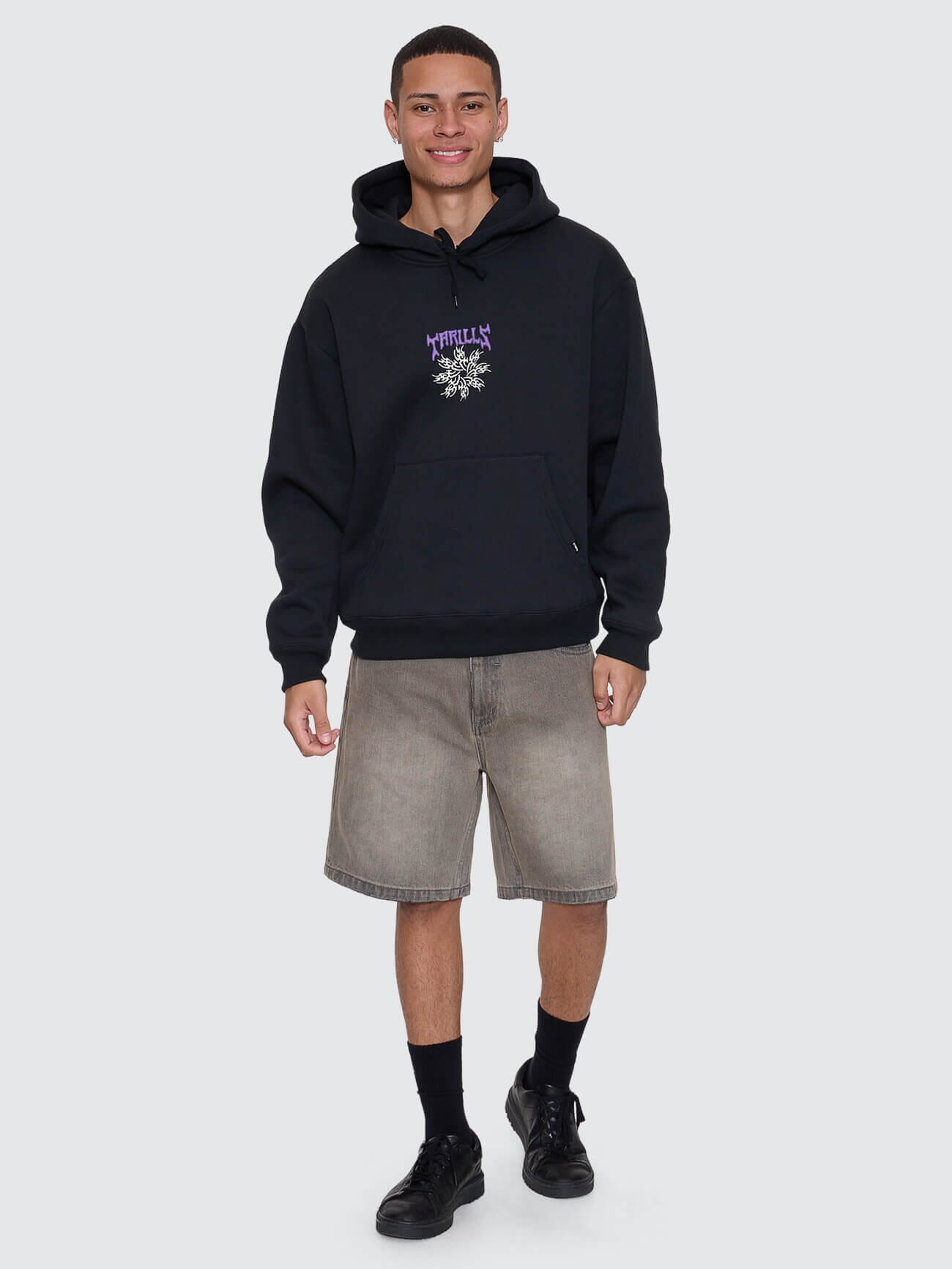 Stagger Slouch Pull On Cropped Hood - Washed Black XS