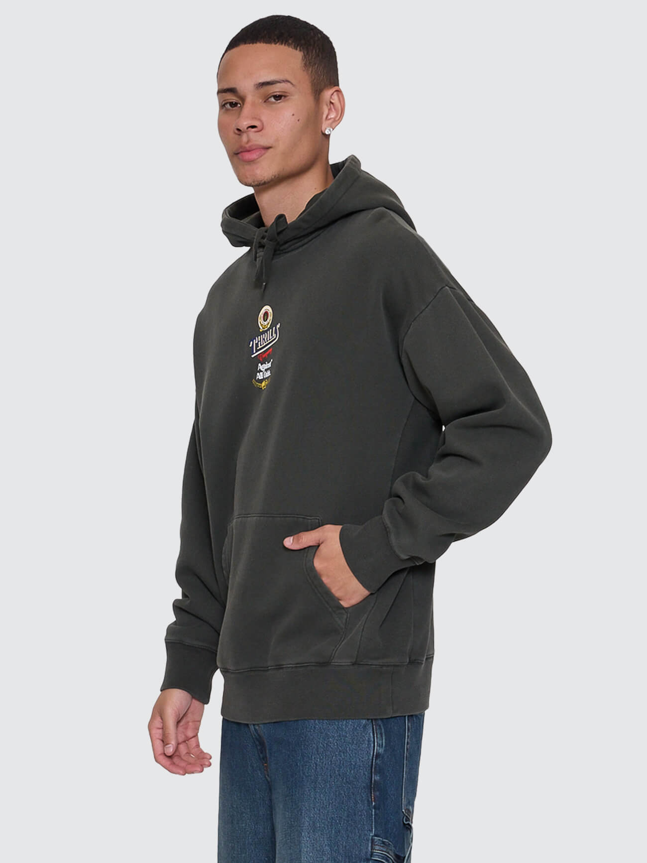 Against All Odds Slouch Pull On Hood - Oil Green XS