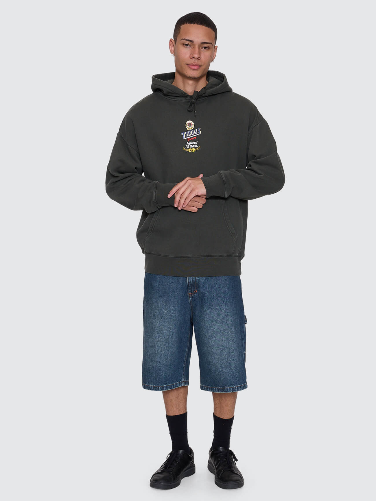 Against All Odds Slouch Pull On Hood - Oil Green XS